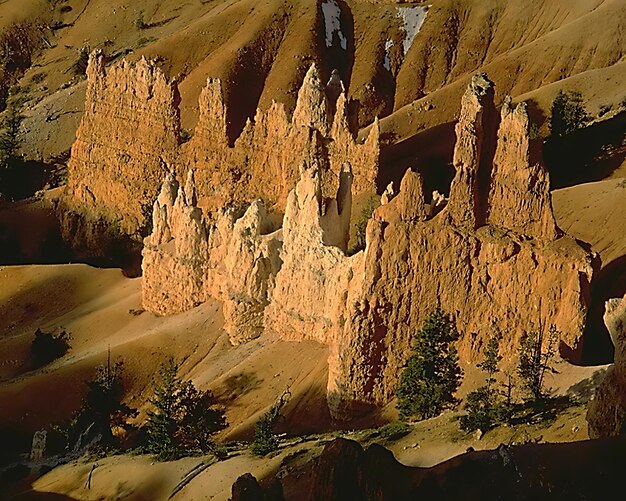 A breathtaking aerial view of Bryce Canyon, with its distinctive hoodoos bathed in golden sunlight.