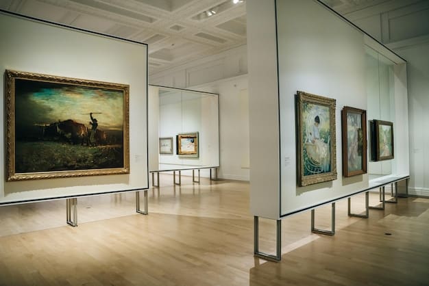 Interior view of the Art Institute of Chicago showcasing a gallery with Impressionist paintings, capturing the museum's rich art collection and architectural design.
