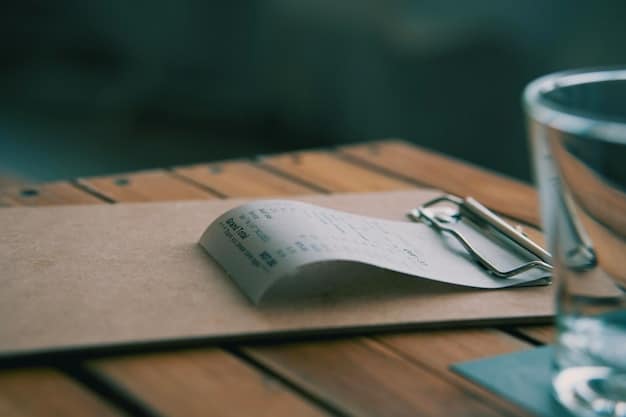 A close-up of a hotel bill with resort fees, destination fees, and amenity fees highlighted. An magnifying glass is hovering over the bill, symbolizing scrutiny and careful examination.