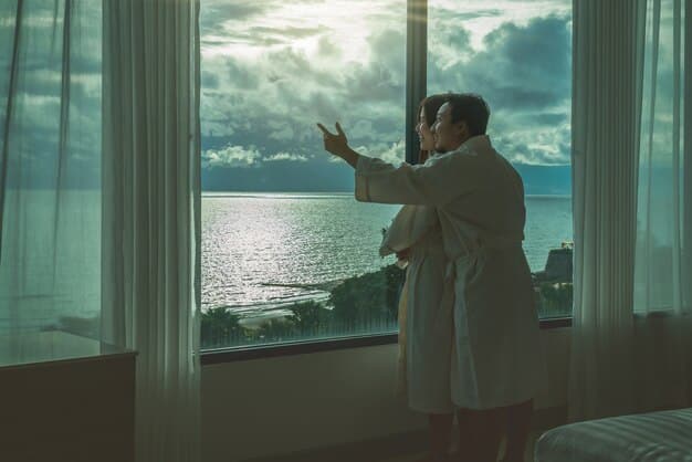 A luxurious hotel room with a stunning ocean view, highlighting the aspirational aspect of travel rewards and the high-end experiences achievable through travel hacking.