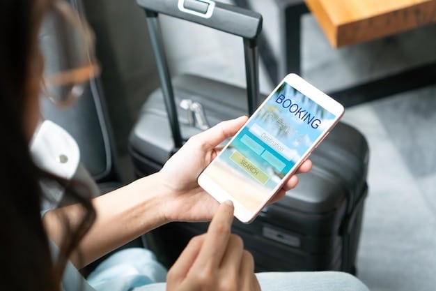 A close-up of a smartphone displaying a website interface with discounted flight and hotel options, emphasizing the ease of access to travel deals.