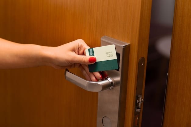 A close-up of a hotel key card with the hotel logo, signifying access to exclusive hotel perks and benefits for loyalty program members. The background is softly blurred to focus on the key card and its significance.