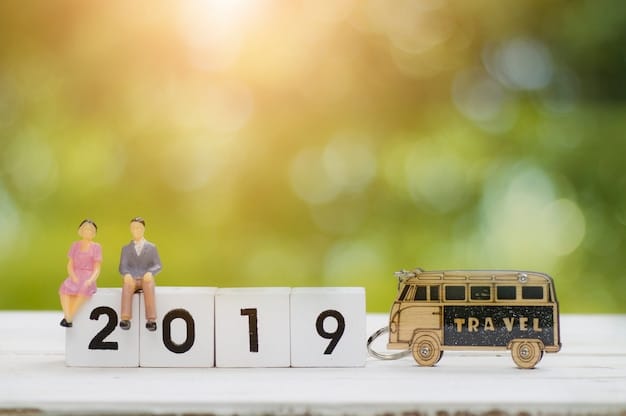 A calendar highlighting dates in the off-season for a popular travel destination, along with a family happily exploring a less crowded attraction.