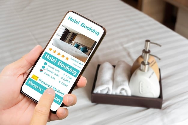A close-up shot of the Hotel Tonight app interface on a smartphone, showcasing available hotel deals in a city, with clear images of hotel rooms and discounted prices prominently displayed.
