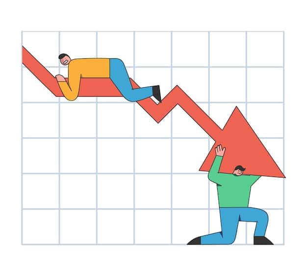 An illustration showing a graph trending downwards, visually representing the concept of devaluation in the value of airline miles. The graph is superimposed on a Delta airplane wing against a blue sky.