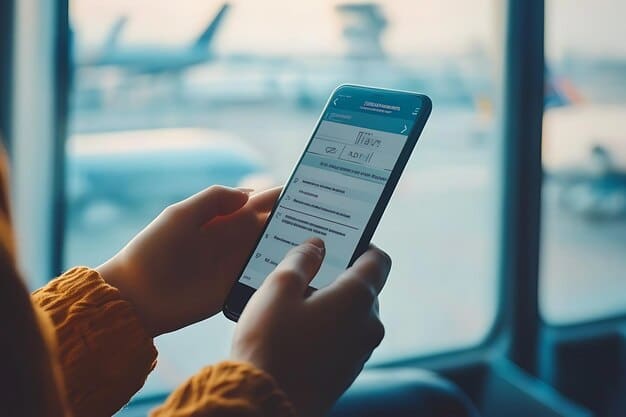 A person using a mobile app to check their airline miles balance, illustrating the convenience of managing rewards digitally. Text overlay: 