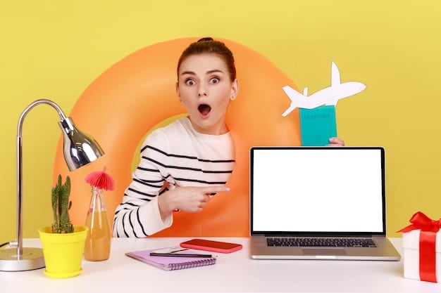 A person excitedly placing a bid on a laptop, with a background showcasing various travel destinations, symbolizing participation in Airline Miles Auctions: Bid for Exclusive Experiences and Travel Packages.