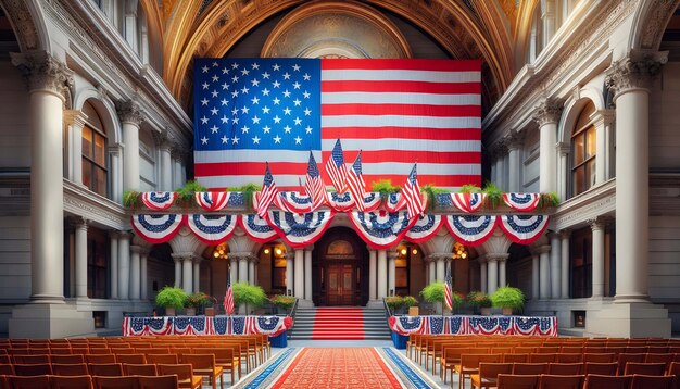 A panoramic shot of Independence Hall in Philadelphia, with the American flag waving proudly. This historic site is a central attraction included in The Complete 7-Day US East Coast Itinerary: Insider Tips and Hidden Gems.