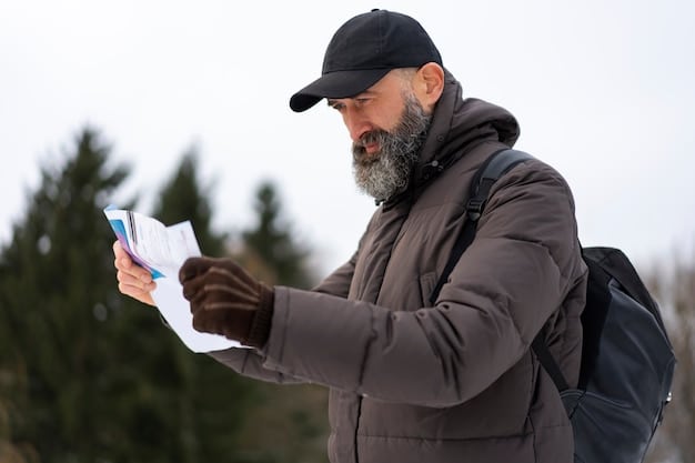 A close-up shot of a ranger handing a permit to a hiker at the trailhead of a popular backpacking trail in Rocky Mountain National Park. The image emphasizes the importance of acquiring necessary permits before embarking on adventures.