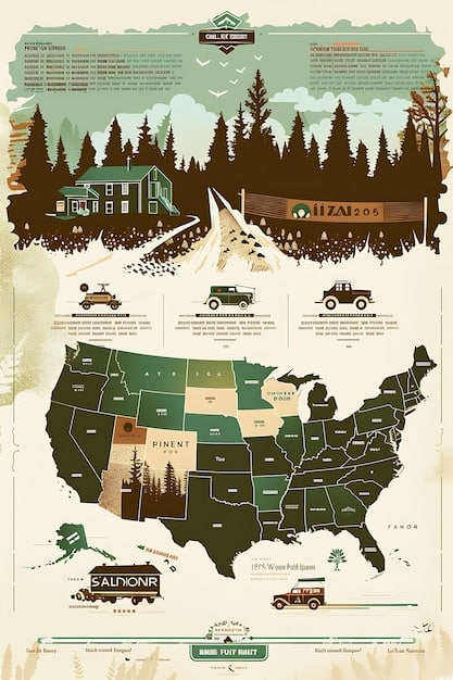 A detailed map highlighting a 7-day national park itinerary across the southwestern US, with small icons indicating campsites, gas stations, and scenic viewpoints.