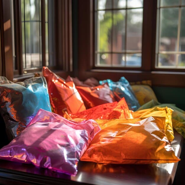 Close-up of various vibrant, neatly packed compression bags. Some are vacuum-sealed, lying flat, while others are roll-up versions, all filled with clothes. The bags are organized on a light gray surface, highlighting the space-saving concept when you Maximize Your Carry-On: Pack 7 Days of Clothes.