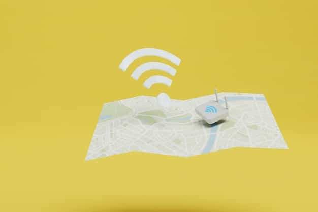 A map of an airport with Wi-Fi hotspots marked. Each hotspot indicates the location of free Wi-Fi, with details on how to access the network without paying.