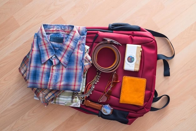 Close-up of a well-organized backpack with various compartments and straps. Inside are neatly folded clothes, a water bottle, and a small first-aid kit. The image highlights the importance of organization when packing light for travel, reinforcing the concept of The Ultimate Guide to Packing Light: Travel the World with Just a Backpack.