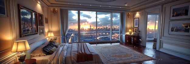 A luxurious hotel room with a great view, showcasing the potential for upgrades and perks one can negotiate when talking to hotels. This shows additional benefits when you Negotiate Hotel Room Rates: The Script That Works 80% of the Time.