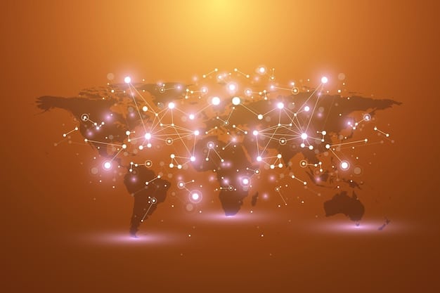 A detailed world map with glowing lines connecting various cities, symbolizing global travel routes and points accumulation for rewards.