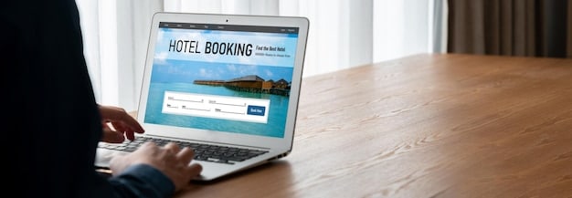 A person setting up email alerts on a laptop from a travel deals website while holding a cup of coffee. The screen shows options to customize alerts based on destinations and price ranges in the context of 