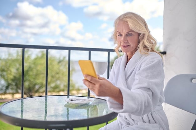 A cheerful senior woman checking into a hotel, smiling and holding her reservation confirmation. The hotel lobby looks inviting and modern, highlighting the pleasant experience of using senior travel deals for accommodation. This Image shows Senior Citizen Travel Deals: Exclusive Discounts You Need to Know.