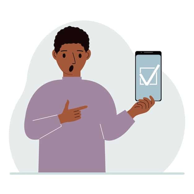 A person holding a smartphone and excitedly pointing at the screen, which displays a notification about a Black Friday travel deal. The background is blurred to emphasize the individual's focus on the deal.