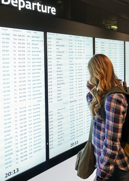 A digital display screen showing various flight tickets at discounted prices. The words 