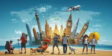 Diverse travelers exploring global destinations, symbolizing the 2025 travel market trends and consumer choices.