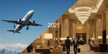 Airline versus hotel loyalty programs comparison for 2025, showing airplane and hotel concepts