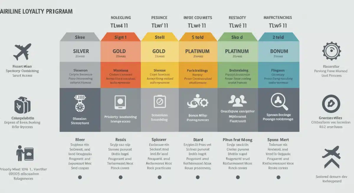 Infographic detailing airline loyalty program tiers and their associated benefits.