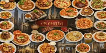 Diverse American culinary journey collage