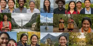 Diverse community members engaging in cultural exchange, representing authentic U.S. experiences