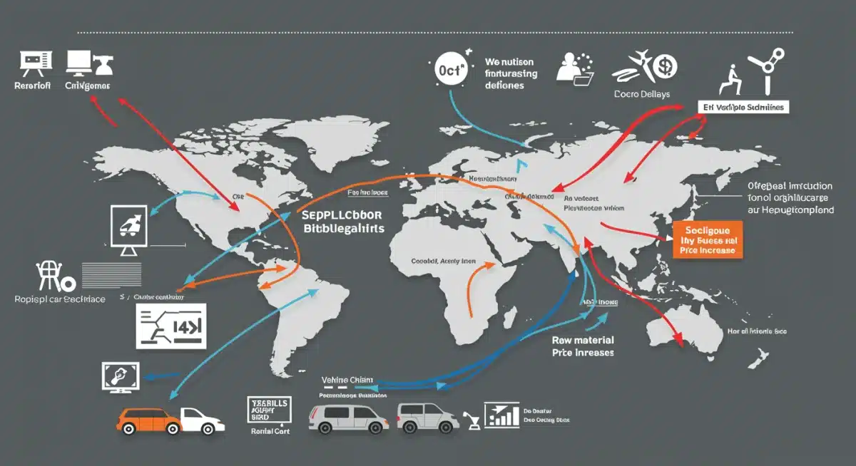 Infographic showing global supply chain disruptions impacting vehicle production