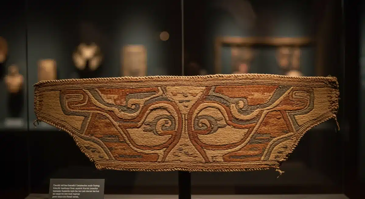 Intricate indigenous art exhibit showcasing cultural heritage and historical narratives in a museum.