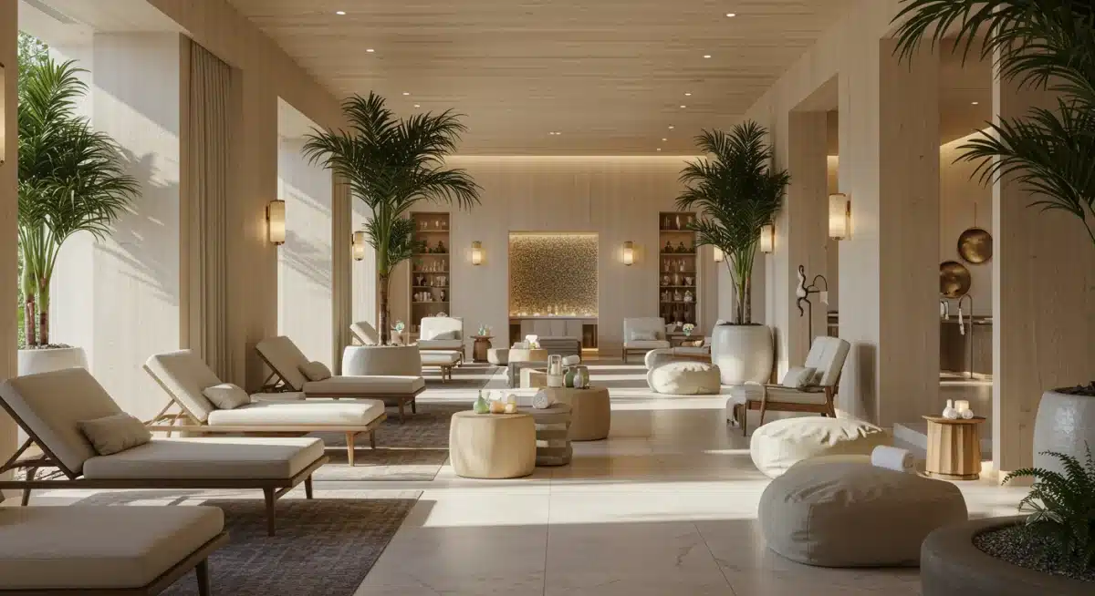 Modern luxury resort spa interior with natural light