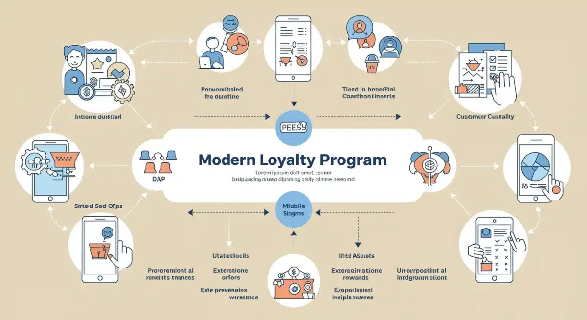 Infographic detailing modern loyalty program components like personalization and tiered benefits.