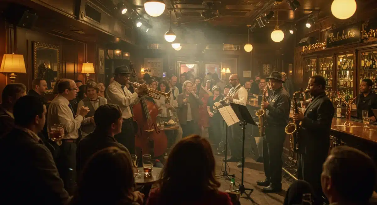 Live jazz performance in a dimly lit, energetic New Orleans club.