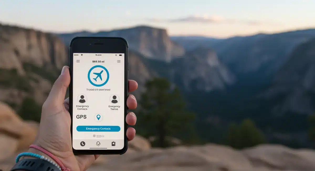 Smartphone displaying a travel safety app in a national park