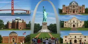 Iconic U.S. landmarks representing cultural significance and architectural marvels.