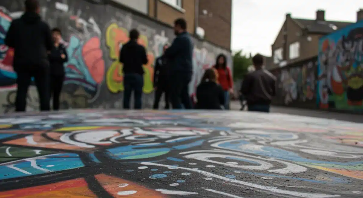 Vibrant street art mural in an urban setting representing emerging subcultures