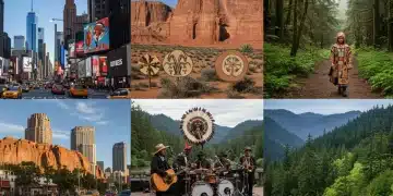 Cultural immersion journey across four US regions in 2025, represented by a collage of diverse landscapes and cityscapes.