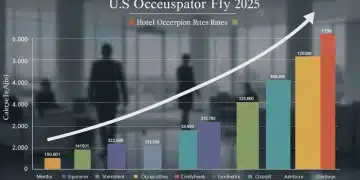 Infographic showing projected U.S. hotel occupancy rates for early 2025 with upward trends