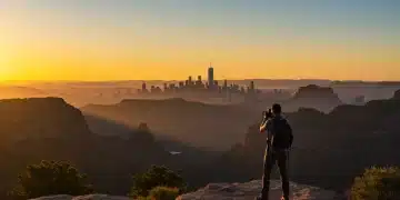 Photographer capturing a stunning US landscape at sunset
