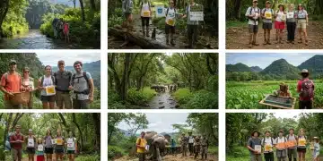 U.S. travelers engaging in sustainable tourism activities in nature