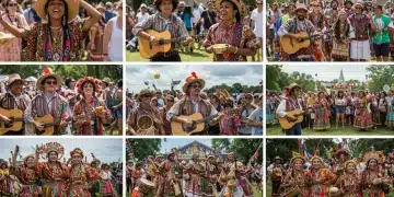 Diverse crowd celebrating at a vibrant summer multicultural festival in the USA