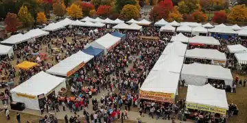 Vibrant U.S. food festival in autumn, showcasing regional culinary heritage and cultural flavors.